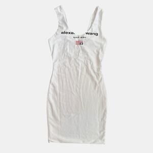 Alexander Wang Scoop Neck Low Back Stretch Tank Top Dress White Logo Flag XS